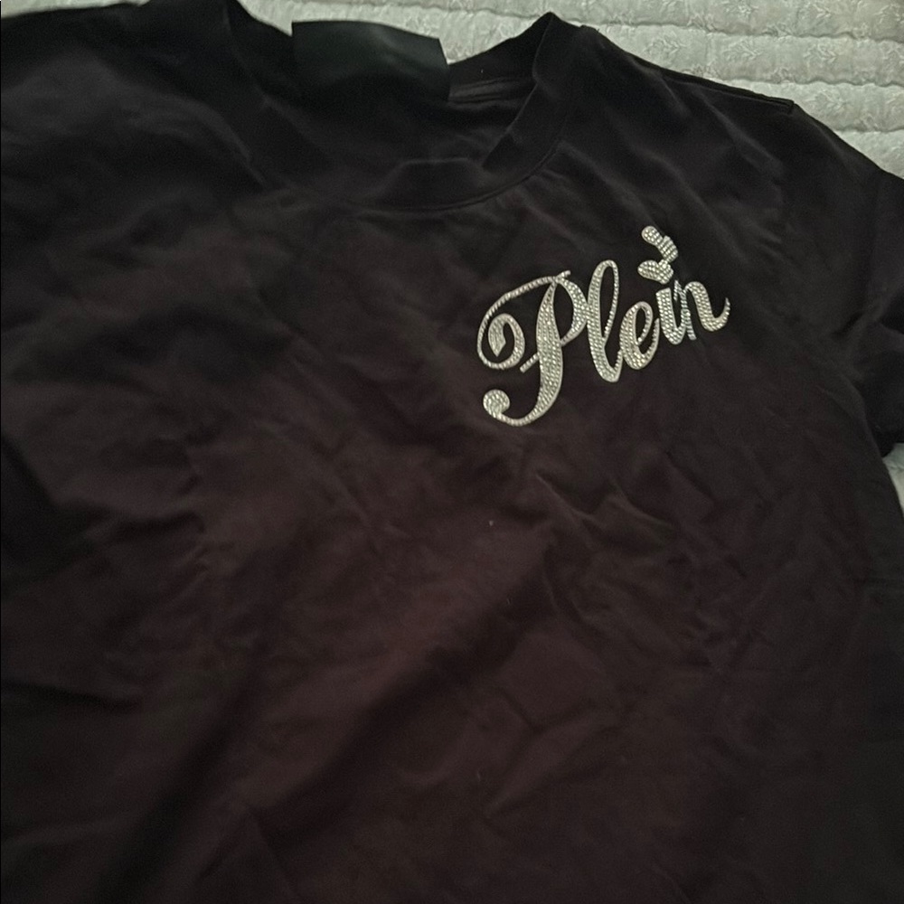 Philipp Plein Black Short Sleeve Tee with Stylish Script